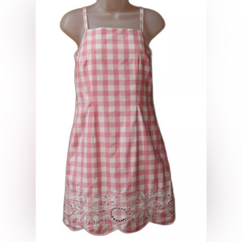 Pink Gingham Sundress Embroider Y2K Hem Lilly Pulitzer Size 6 Cottagecore